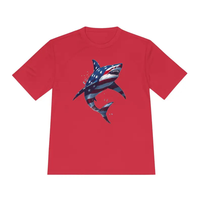American Flag Shark Graphic Unisex Moisture Wicking T-Shirt - Ocean State Styles