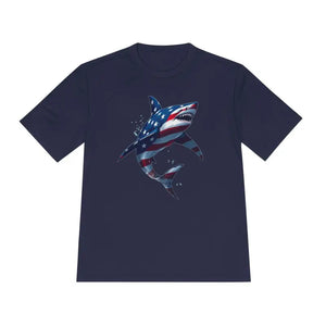 American Flag Shark Graphic Unisex Moisture Wicking T-Shirt - Ocean State Styles