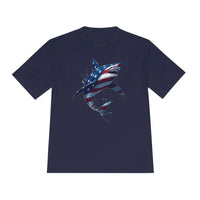 American Flag Shark Graphic Unisex Moisture Wicking T-Shirt - Ocean State Styles