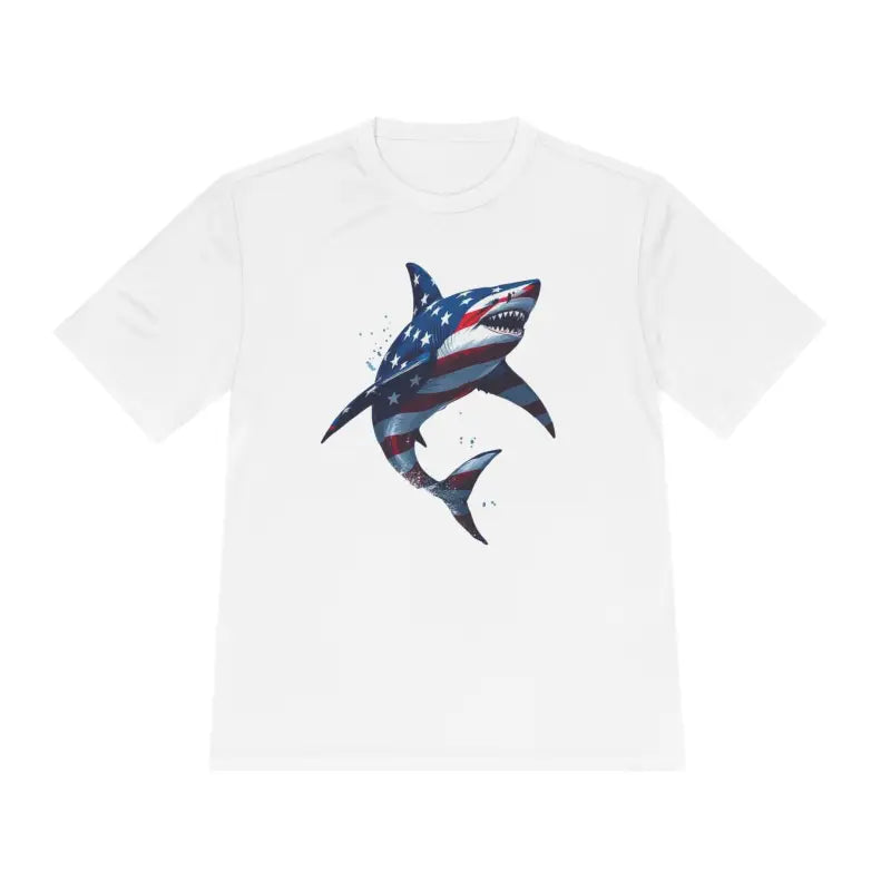 American Flag Shark Graphic Unisex Moisture Wicking T-Shirt - Ocean State Styles