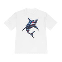 American Flag Shark Graphic Unisex Moisture Wicking T-Shirt - Ocean State Styles