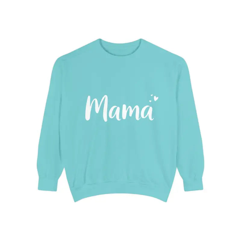 Aqua Mama sweatshirt displayed in Assorted Mama Sweatshirts in Teal Green and Pink collection