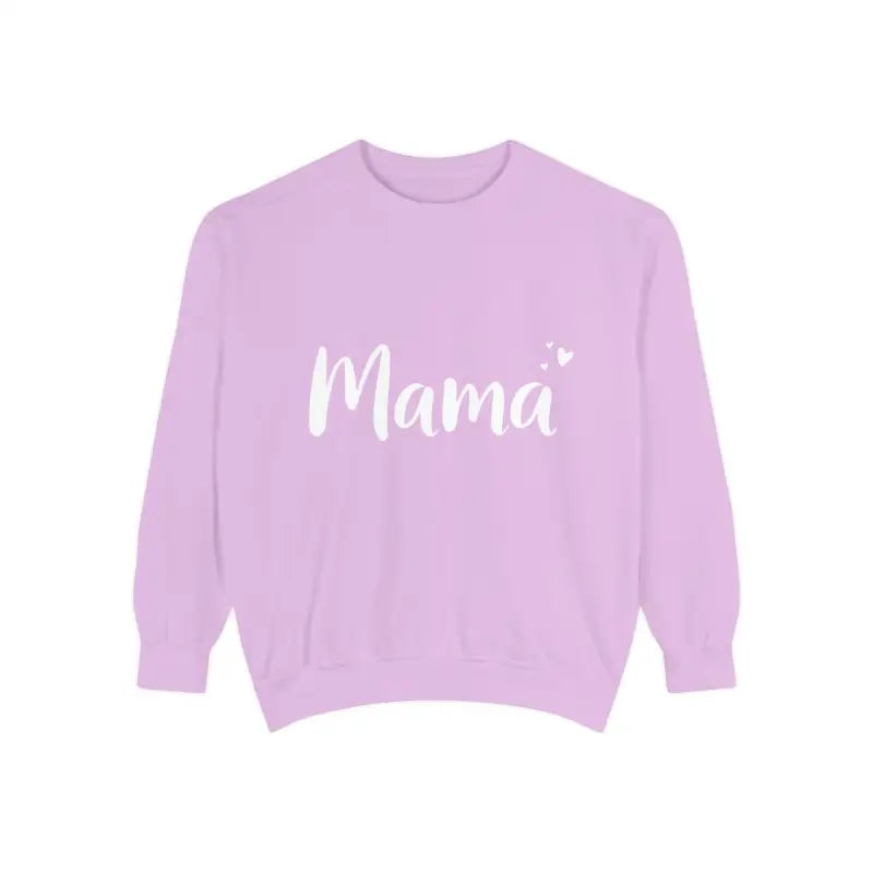 Lilac sweatshirt featuring Mama text from Assorted Mama Sweatshirts in Teal Green and Pink