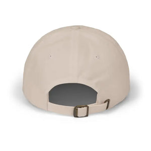 Light beige baseball cap with adjustable bronze buckle from G.O.D Grampy on Duty collection