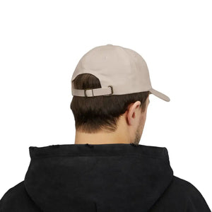 Back view of a man wearing the Baseball Cap G.O.D Grampy on Duty in Light Blue, Tan, Beige