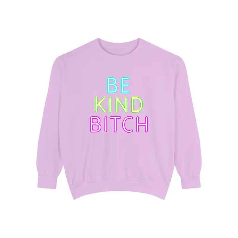 Lavender Be Kind Unisex Sweatshirt featuring vibrant colorful text design