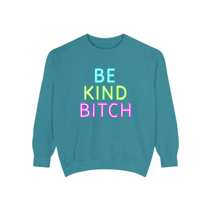Teal Be Kind Unisex Sweatshirt featuring vibrant neon text design for stylish comfort