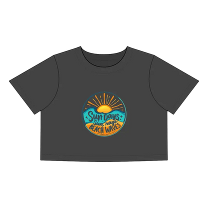 Gray crop top featuring a beach-themed graphic from Beach Graphic Crop Tops collection