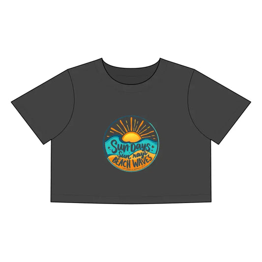 Beach Graphic Crop Tops for Women in Gray and White with Sundays at the Beach Design - Ocean State Styles