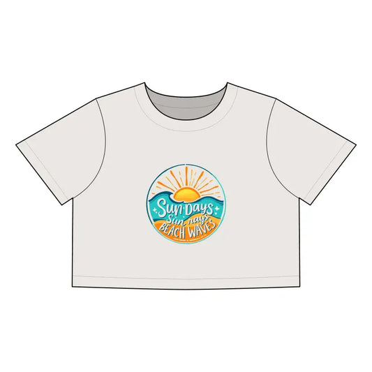 Beach Graphic Crop Tops for Women in Gray and White with Sundays at the Beach Design - Ocean State Styles