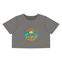 Beach Graphic Crop Tops for Women in Gray and White with Sundays at the Beach Design - Ocean State Styles