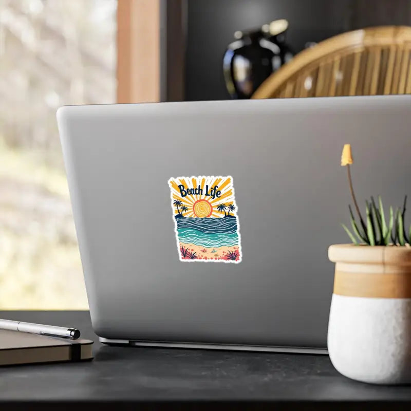 Beach Life Decal Sticker for Laptops and Water Bottles showcasing vibrant beach imagery