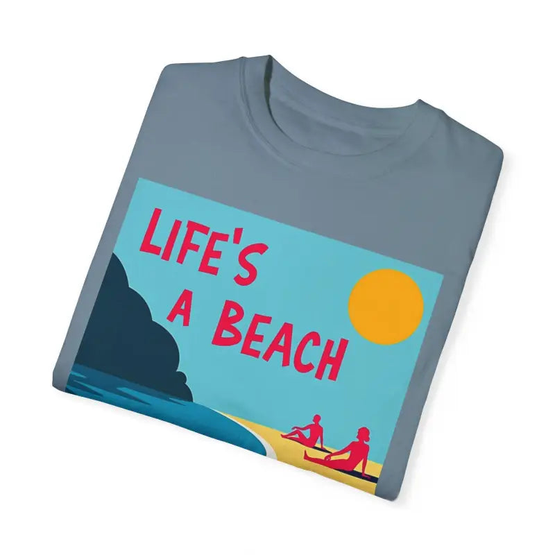 Gray Beach Life Unisex T Shirt featuring a vibrant beach graphic design