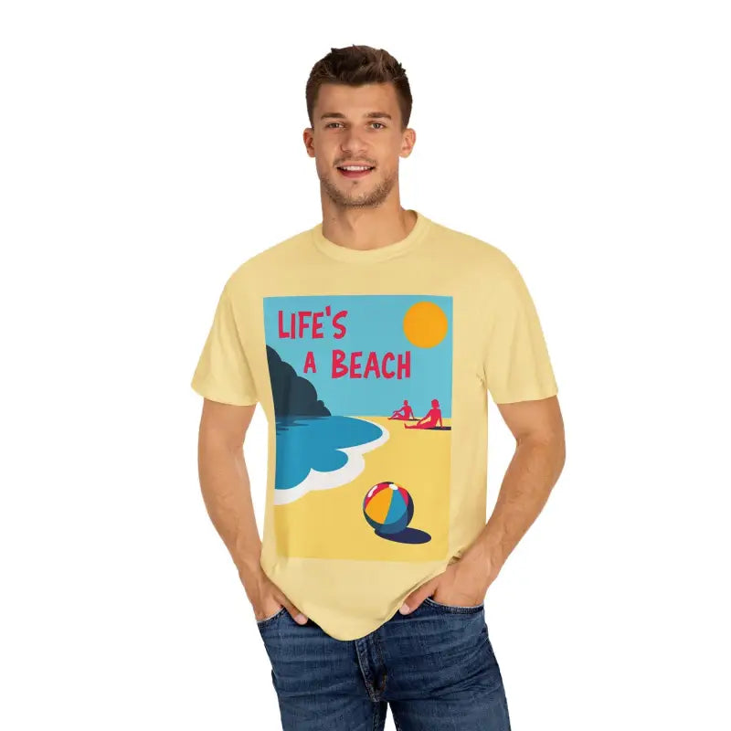 Man wearing Life’s a Beach T-shirt featured in Beach Life Unisex T Shirt collection