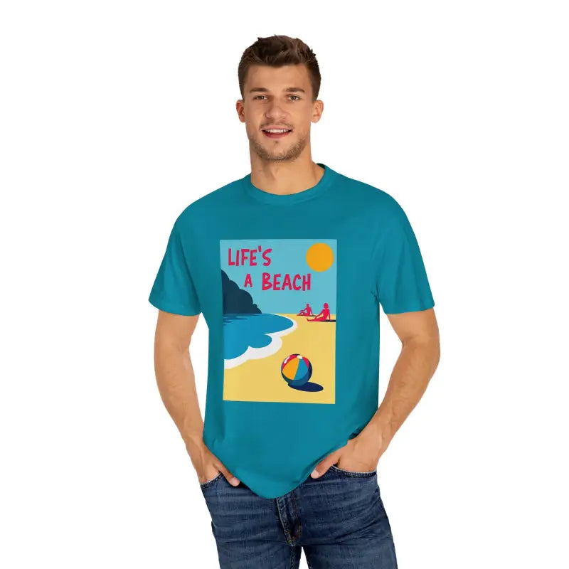 Beach Scene Graphic T-Shirt in Yellow Coral and Teal - Ocean State Styles