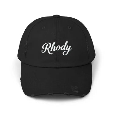 Black distressed baseball cap featured in Rhody Vintage Style Hat for casual wear