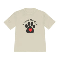 Beige I Love My Cat Moisture Wicking T Shirt with Cat Paw Print - Ocean State Styles