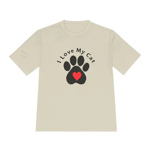 Beige I Love My Cat Moisture Wicking T Shirt with Cat Paw Print - Ocean State Styles