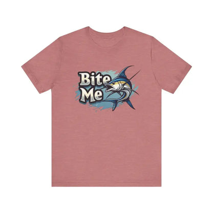 Mauve Bite Me Unisex Fish Graphic Tee featuring a marlin design on soft fabric