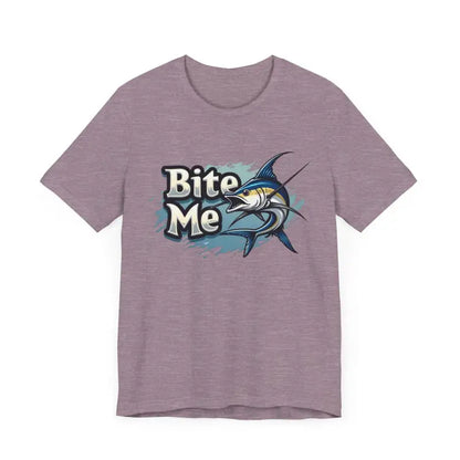 Mauve Bite Me Unisex Fish Graphic Tee featuring a striking marlin design