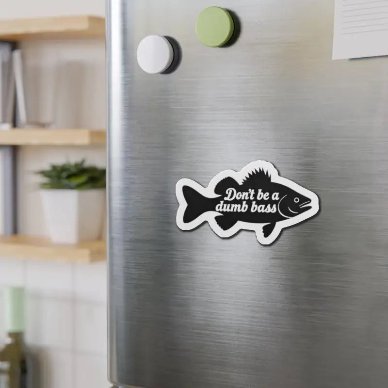 Bass fish magnet featured in Black Fish Sticker with White Border Die Cut Magnet Home Decor