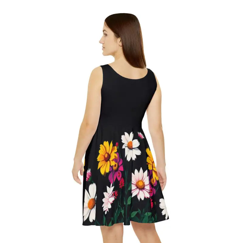 Black Floral Print Women's Skater Dress for Summer Style - Ocean State Styles