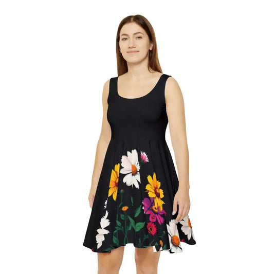 Black Floral Print Women's Skater Dress for Summer Style - Ocean State Styles