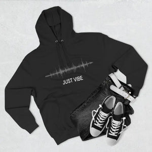 Black Hoodie with Just Vibe Sound Wave Design for Comfort - Ocean State Styles