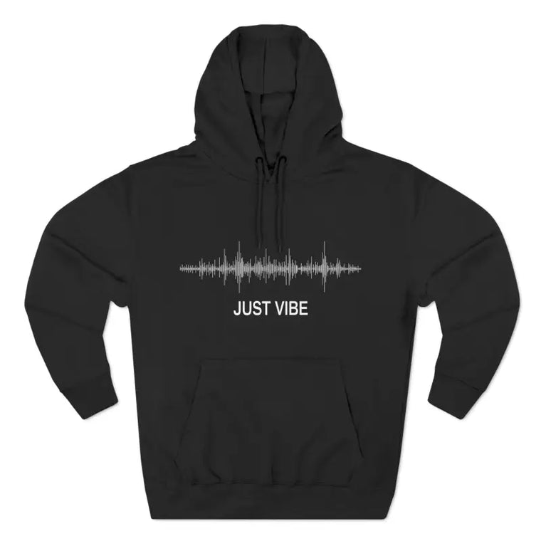 Black Hoodie with Just Vibe Sound Wave Design for Comfort - Ocean State Styles