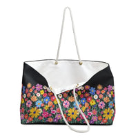 Black Tote Bag with Colorful Floral Print and Rope Handles - Ocean State Styles