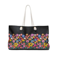 Black Tote Bag with Colorful Floral Print and Rope Handles - Ocean State Styles