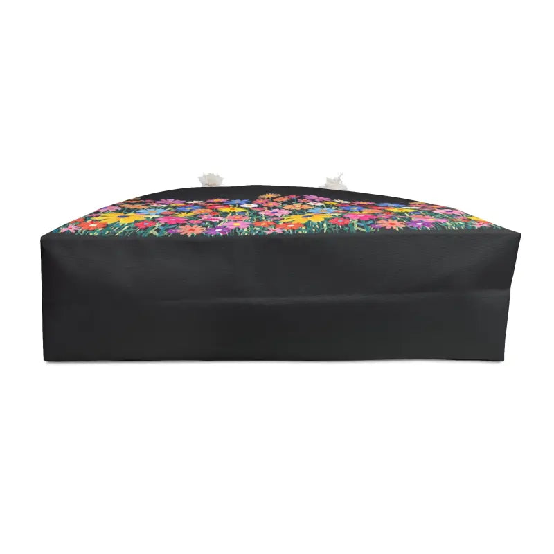 Black Tote Bag with Colorful Floral Print and Rope Handles - Ocean State Styles