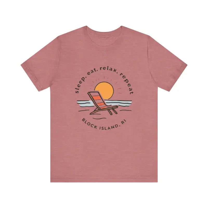 Mauve Block Island Beach Vibes Unisex Tee showcasing a relaxed beach style