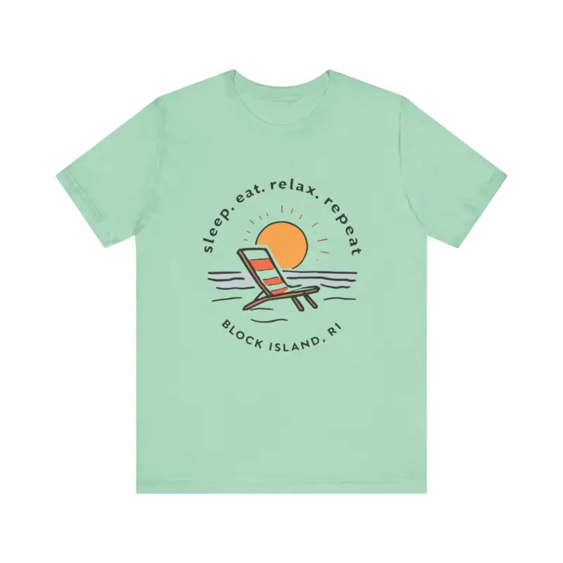 Mint-green Block Island Beach Vibes Unisex Tee displayed on a neutral background