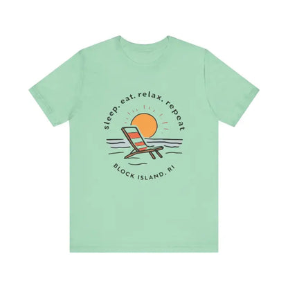 Mint-green Block Island Beach Vibes Unisex Tee displayed on a neutral background
