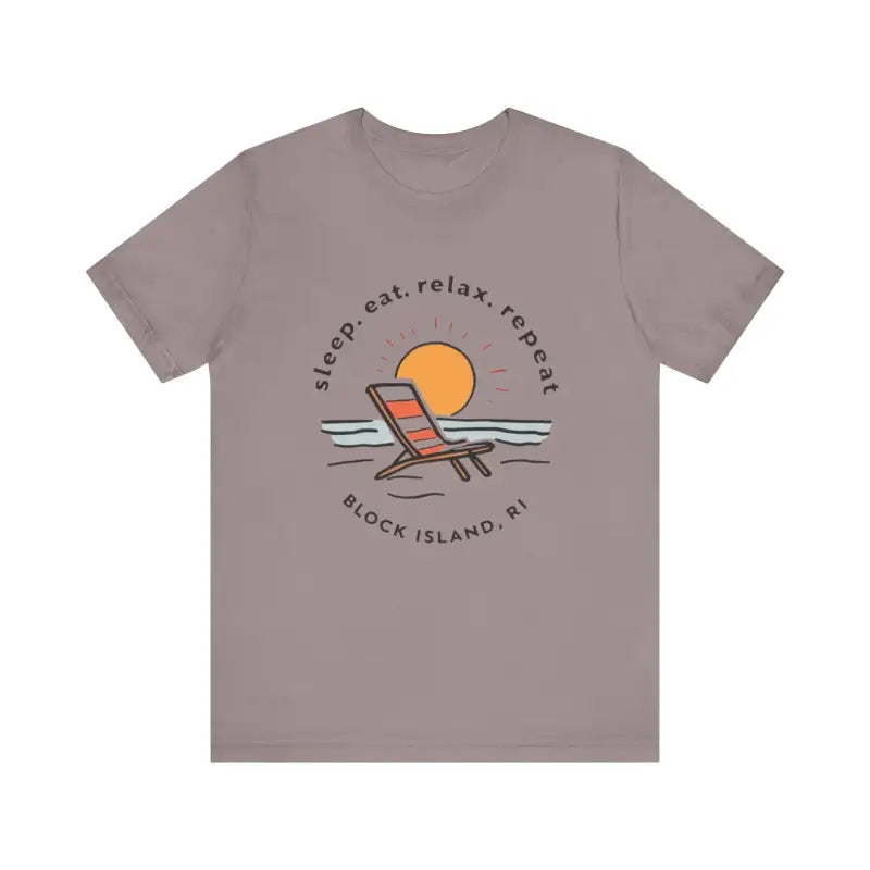 Mauve t-shirt featuring Block Island Beach Vibes Unisex Tee design for casual wear