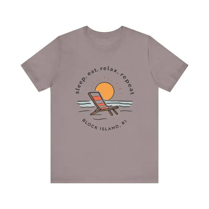 Mauve t-shirt featuring Block Island Beach Vibes Unisex Tee design for casual wear