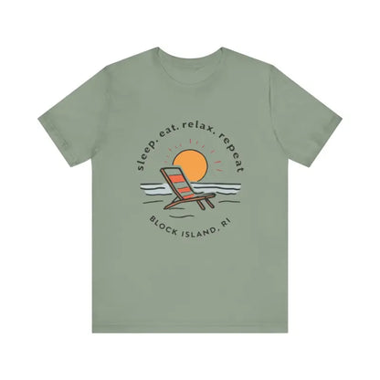 Green Block Island Beach Vibes Unisex Tee featuring a vibrant beach graphic