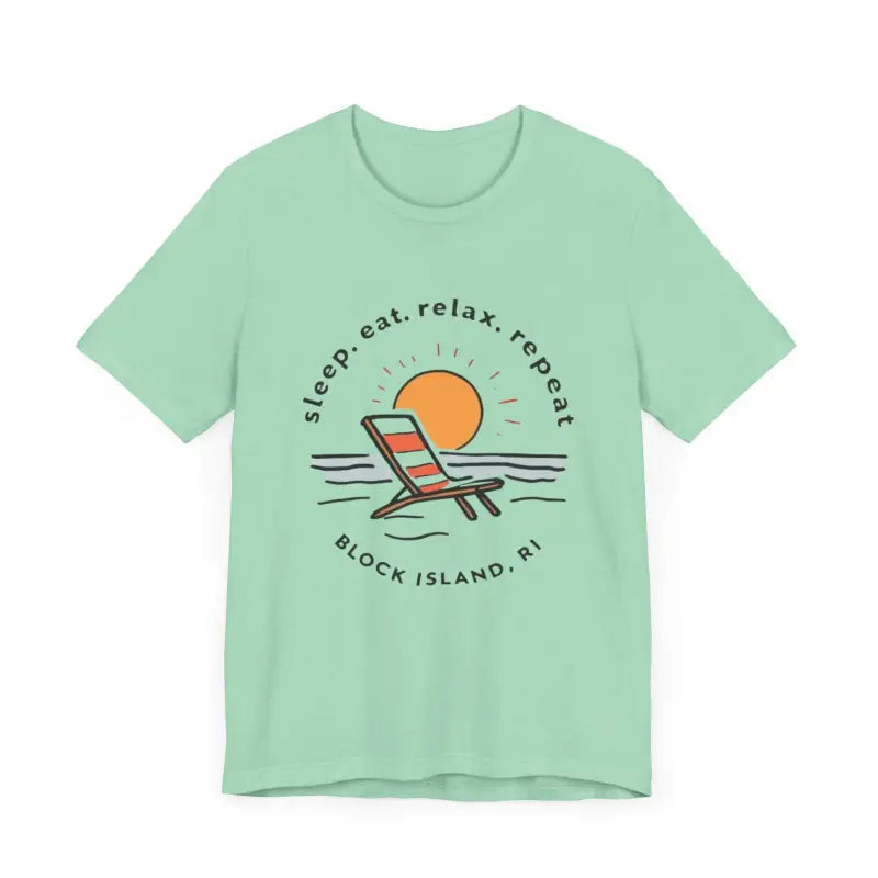 Mint-green Block Island Beach Vibes Unisex Tee featuring a beach-themed graphic