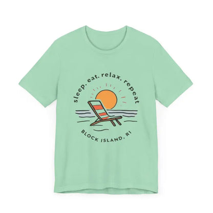 Mint-green Block Island Beach Vibes Unisex Tee featuring a beach-themed graphic
