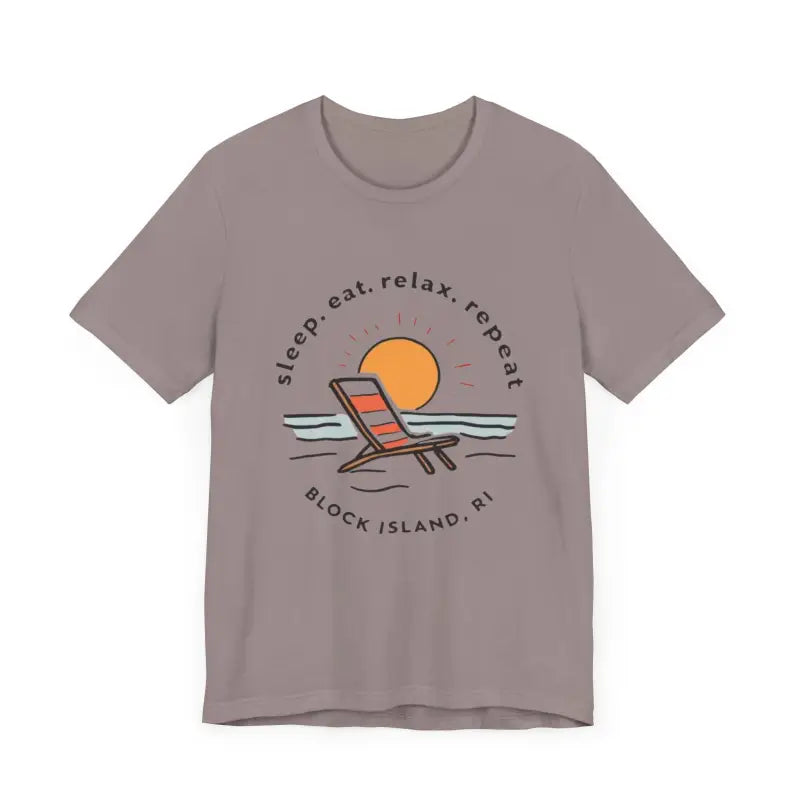 Gray Block Island Beach Vibes Unisex Tee featuring a vibrant beach graphic