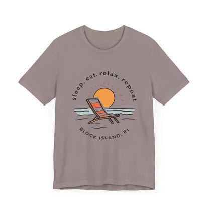 Gray Block Island Beach Vibes Unisex Tee featuring a vibrant beach graphic