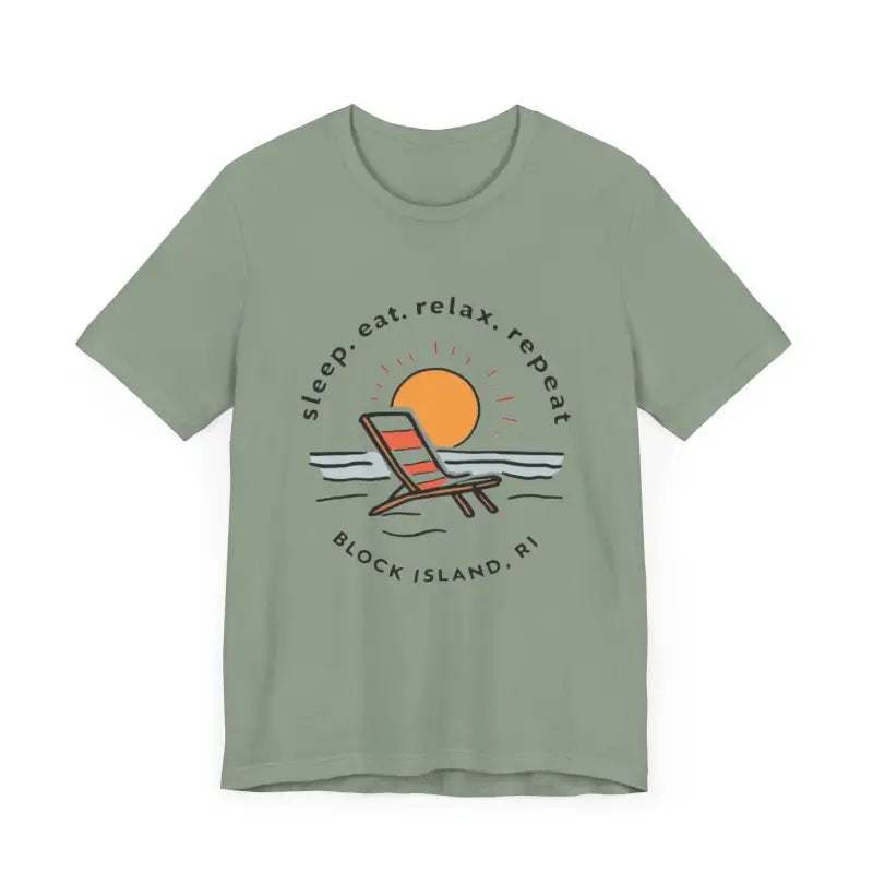 Green Block Island Beach Vibes Unisex Tee featuring a vibrant beach graphic