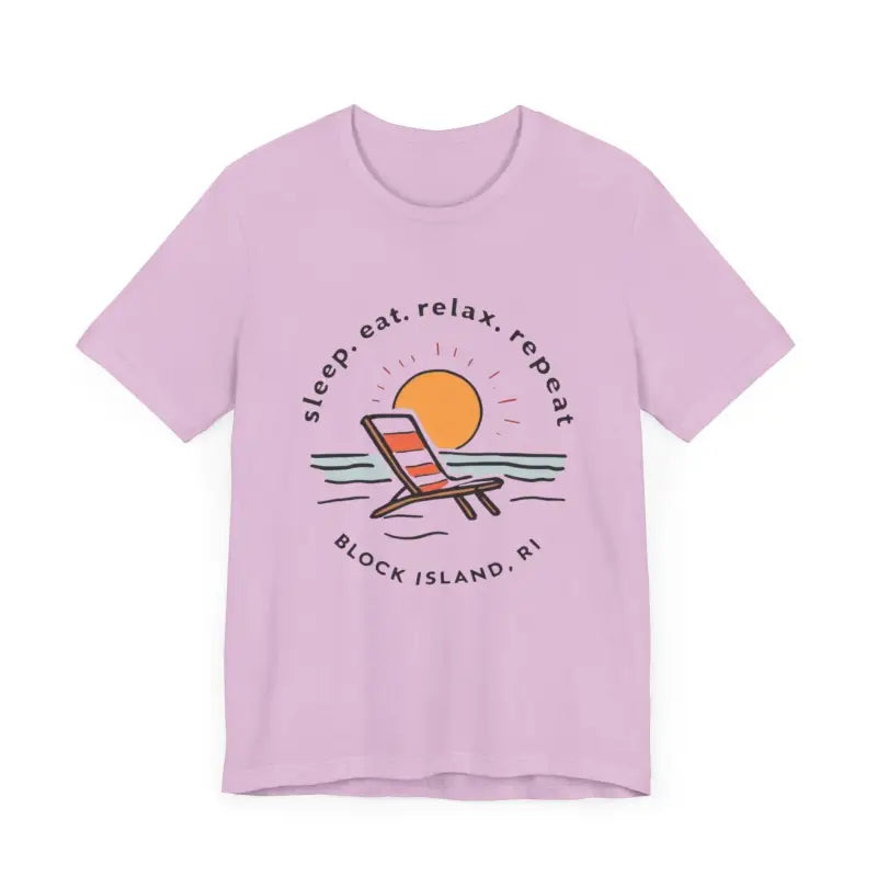 Lilac t-shirt featuring Block Island Beach Vibes Unisex Tee design for casual wear