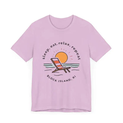Lilac t-shirt featuring Block Island Beach Vibes Unisex Tee design for casual wear