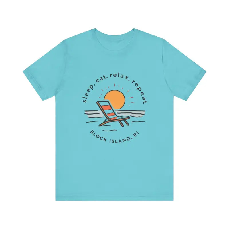 Aqua Block Island Beach Vibes Unisex Tee showcasing summer style and comfort