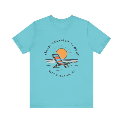 Aqua Block Island Beach Vibes Unisex Tee showcasing summer style and comfort