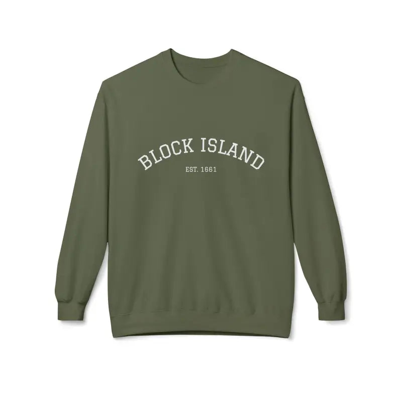 Olive green crewneck sweatshirt from Block Island collection in Coral Pink Beige and Light Blue