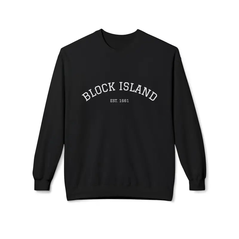 Black long-sleeve crewneck sweatshirt from Block Island collection in coral pink beige and light blue