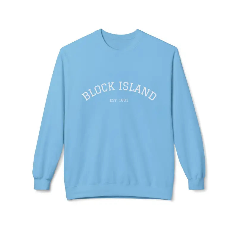 Light blue crewneck sweatshirt from Block Island collection in coral pink beige and light blue
